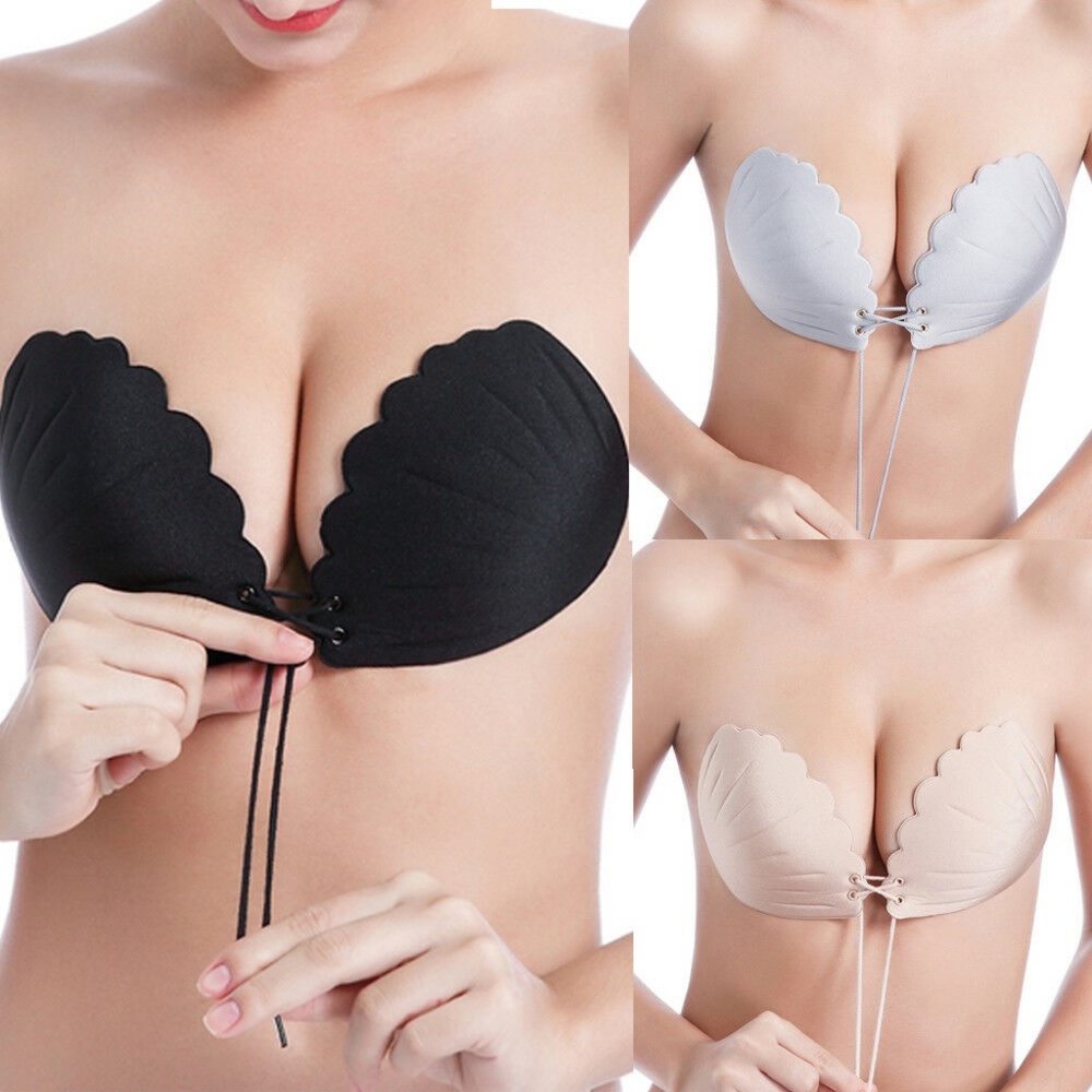 Women Invisible Strapless Self Adhesive Bras-Black
